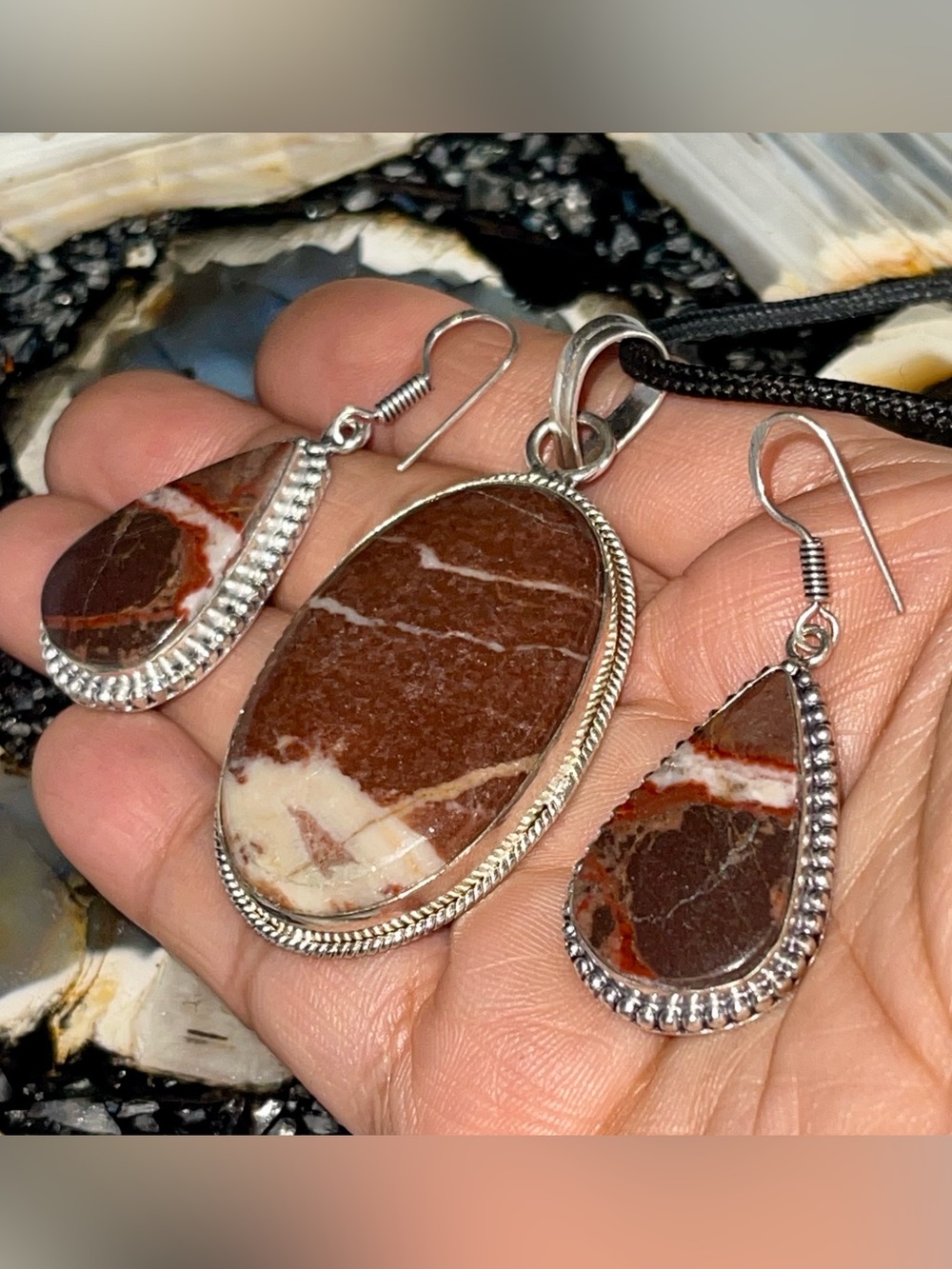Coco Nova Jasper Crystal Pendant & Earrings Set